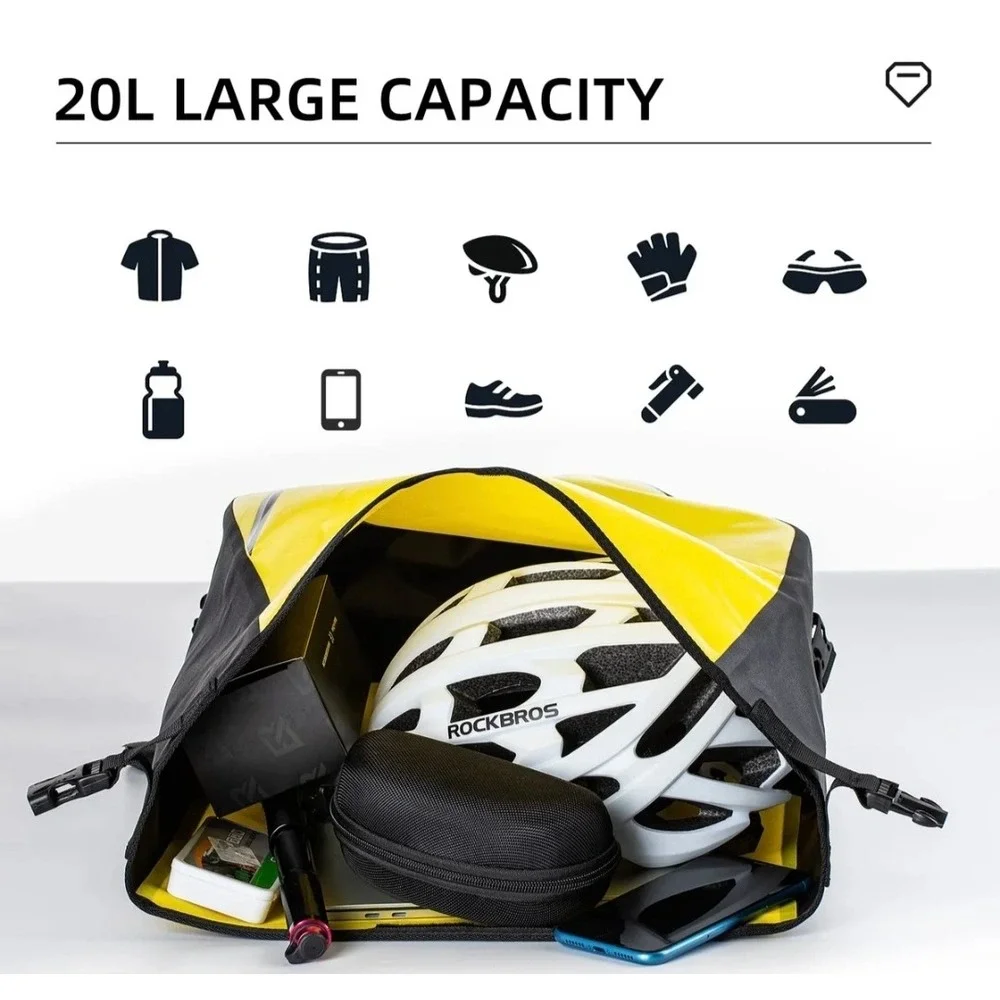 Rockbros Waterproof Bike Pannier Bags 20L Yellow Rear Rack Triangle Bag Set NEW